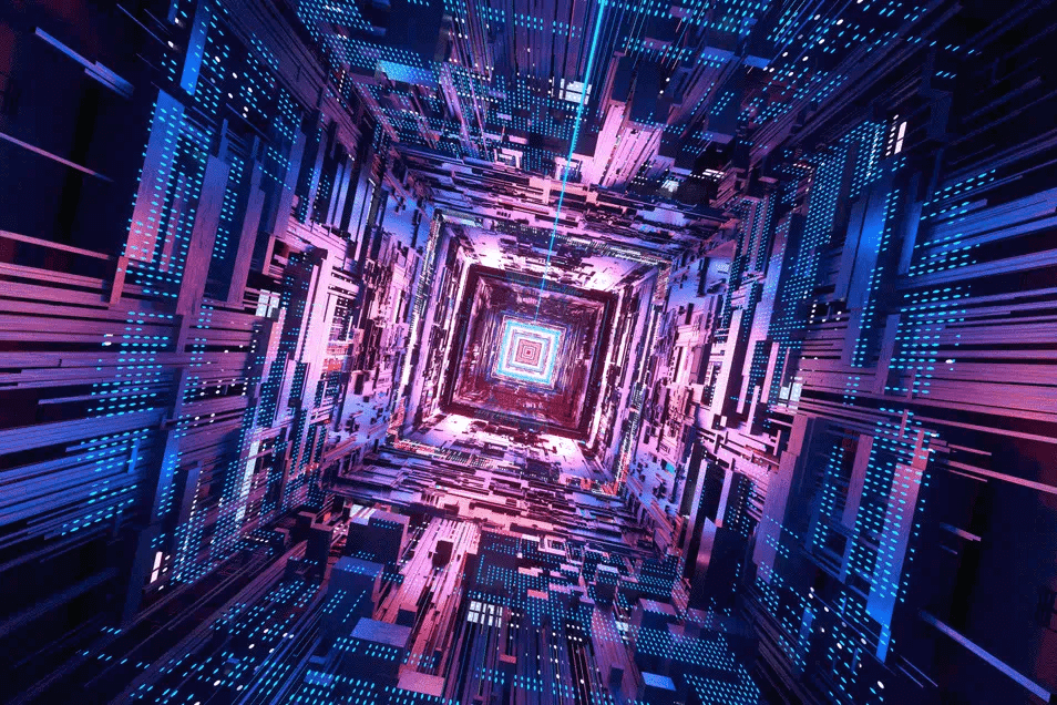 blue and purple digital tunnel