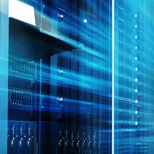 server behind blurred blue glass