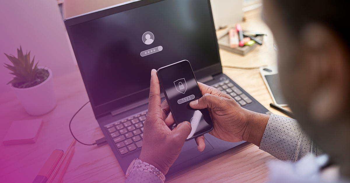 Person using a phone for multi factor authentication