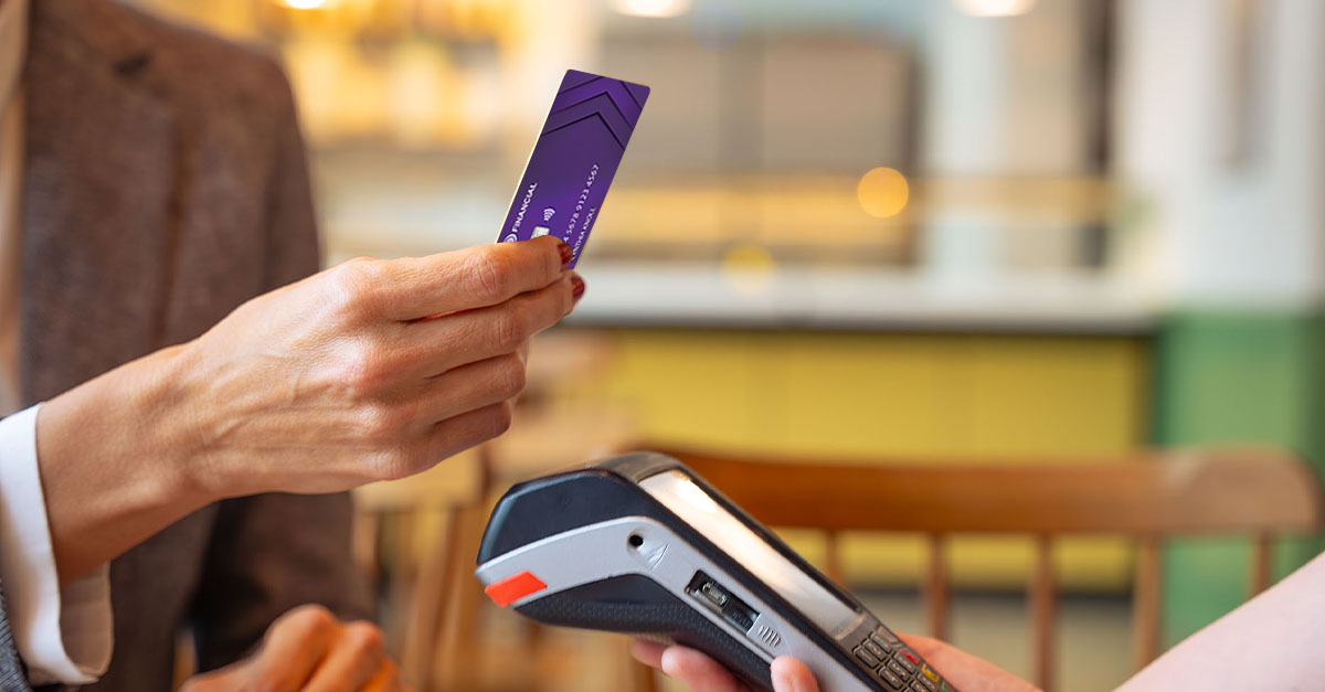 Person scanning a financial card