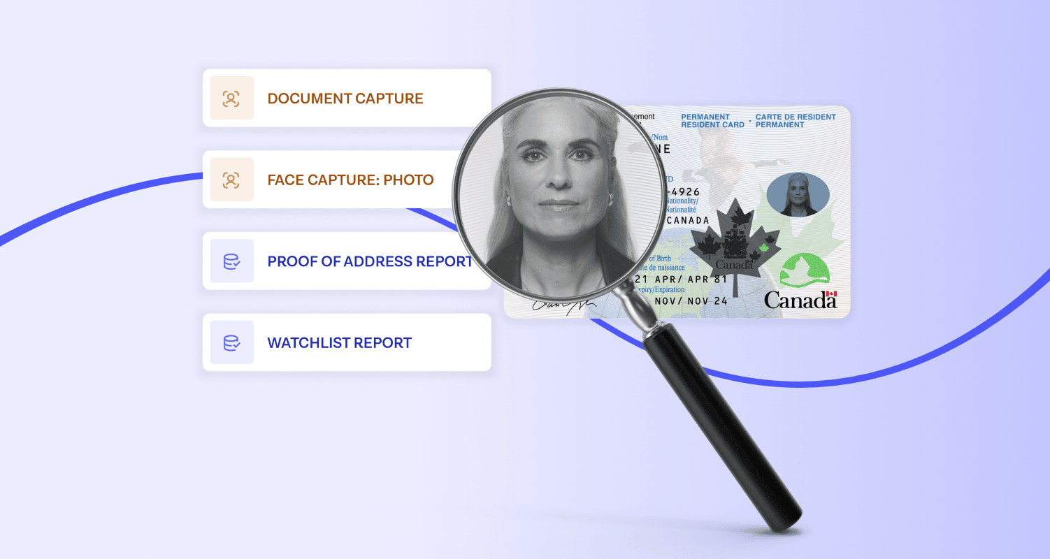 Magnifying glass over a woman's face on a Canadian ID