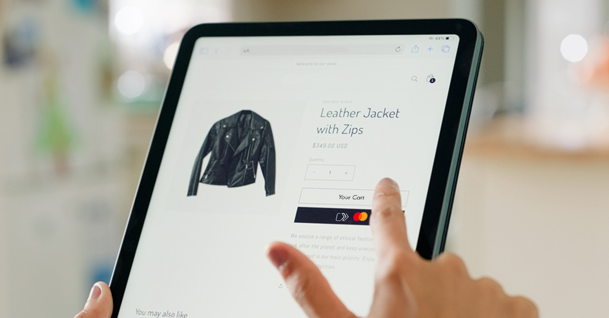 Person making an online purchase using a tablet