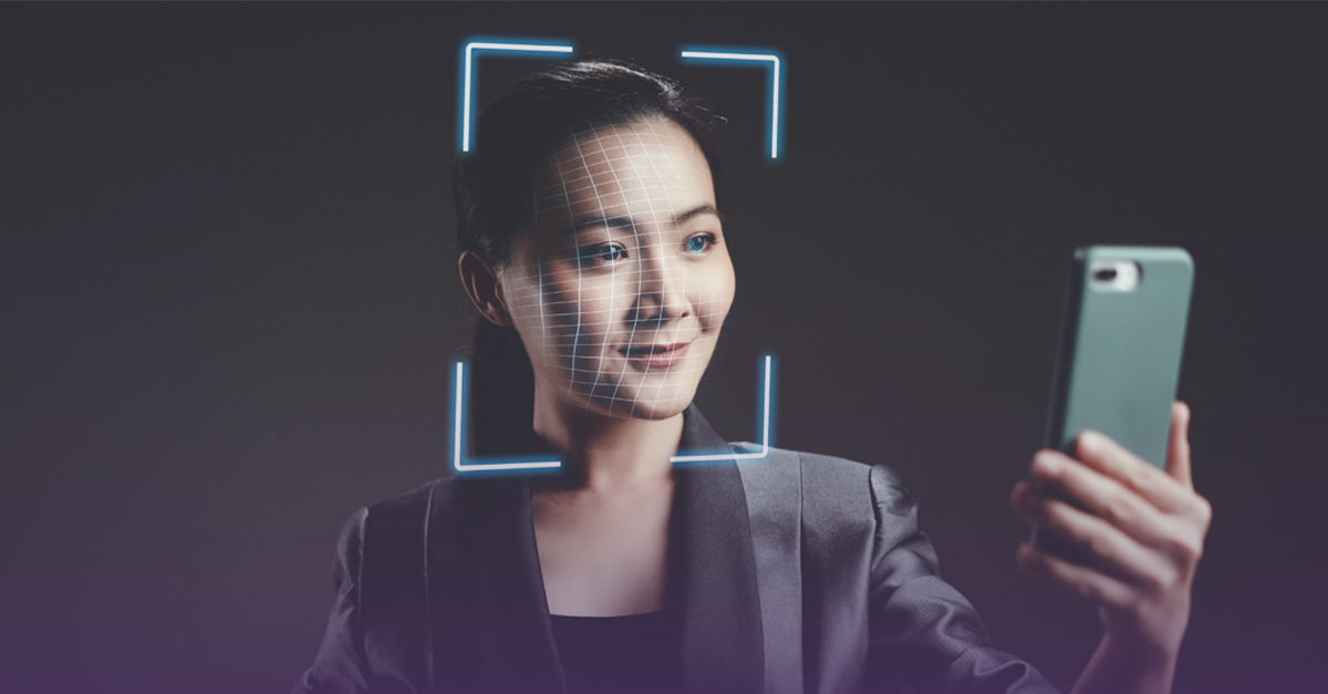 Woman with a digital box around her head