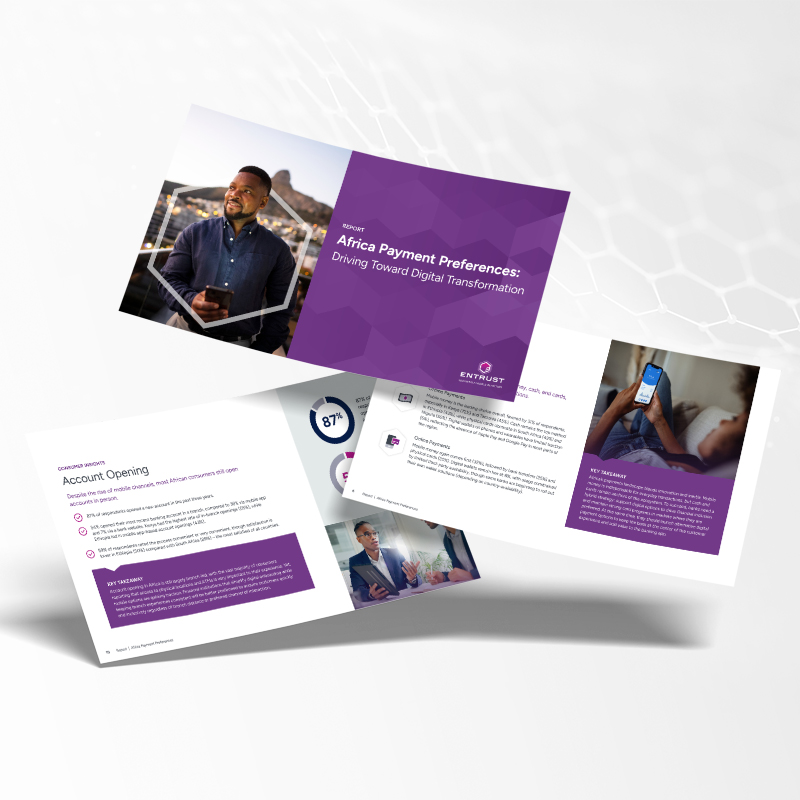 Brochure titled "Africa Payment Preferences" highlighting digital banking trends, with graphics and photos