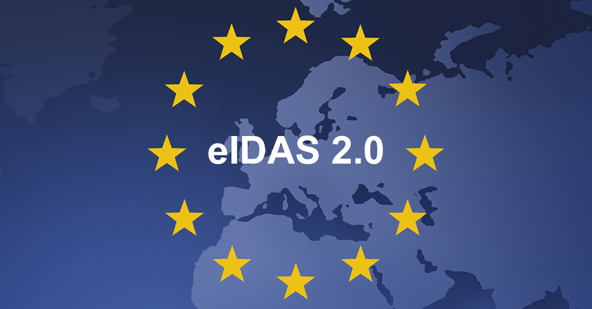Map of Europe with EU stars surrounding the text ‘eIDAS 2.0’