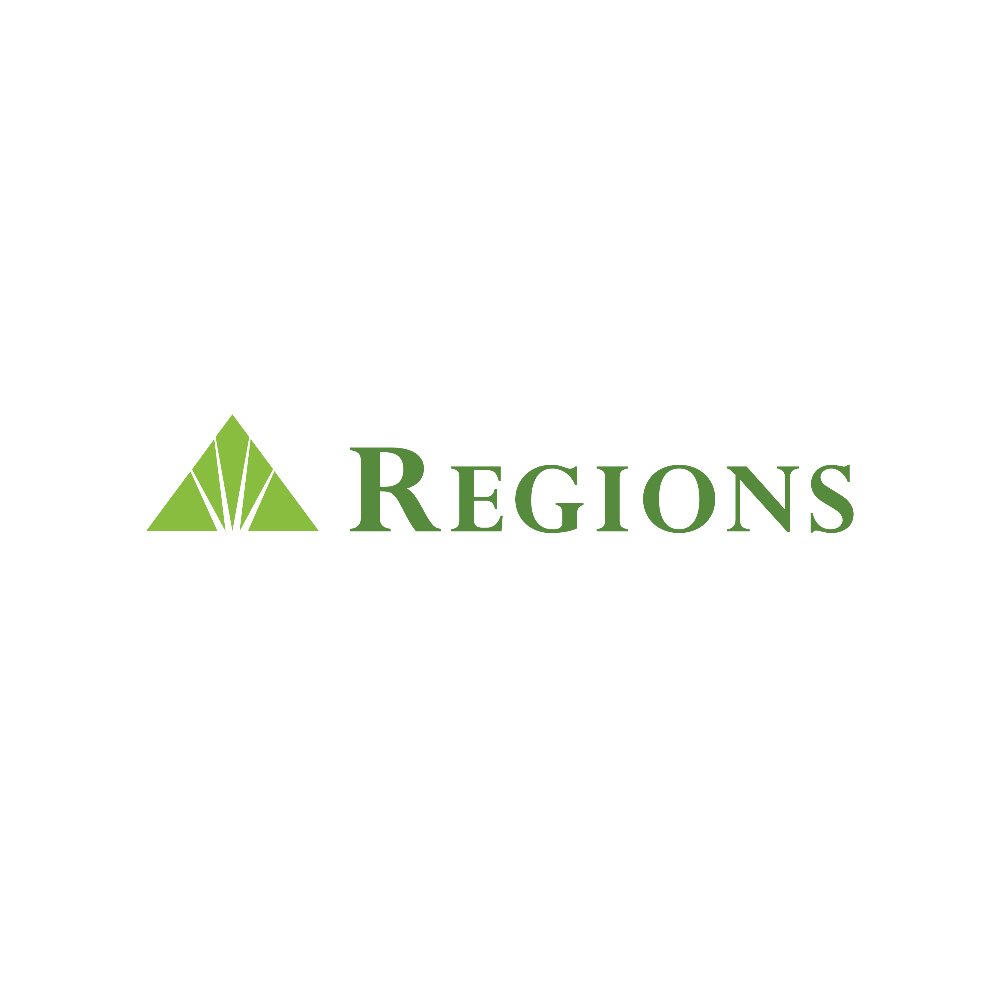 Regions Bank 徽标，几何背景上带有绿色三角形图标