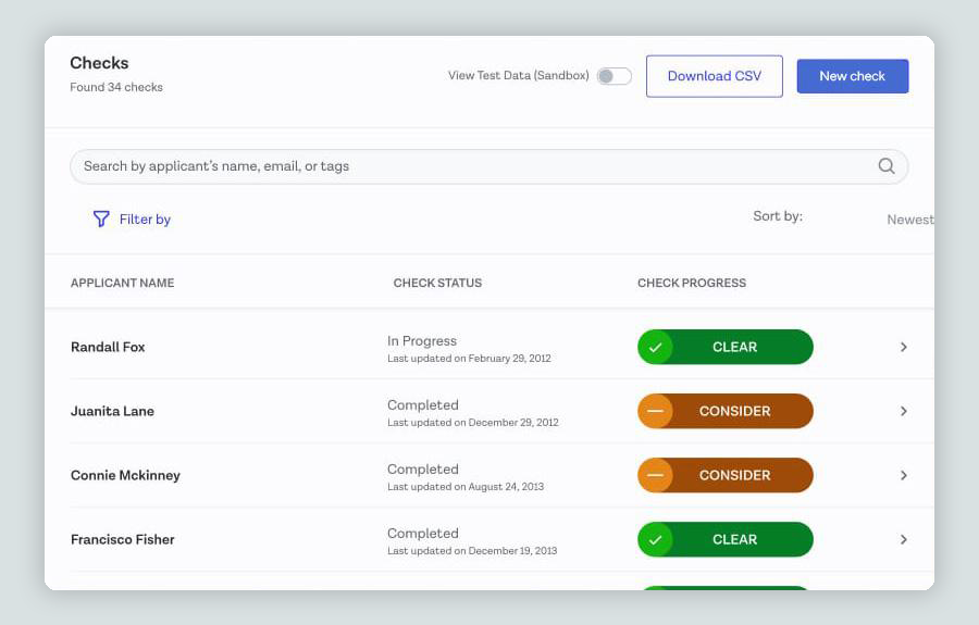 screenshot of checks in studio