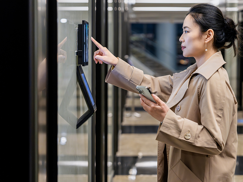A person scanning into an office 