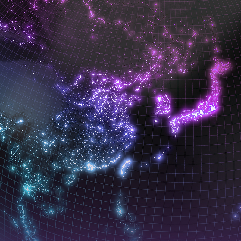 Glowing digital map of the Asia-Pacific region with illuminated network connections