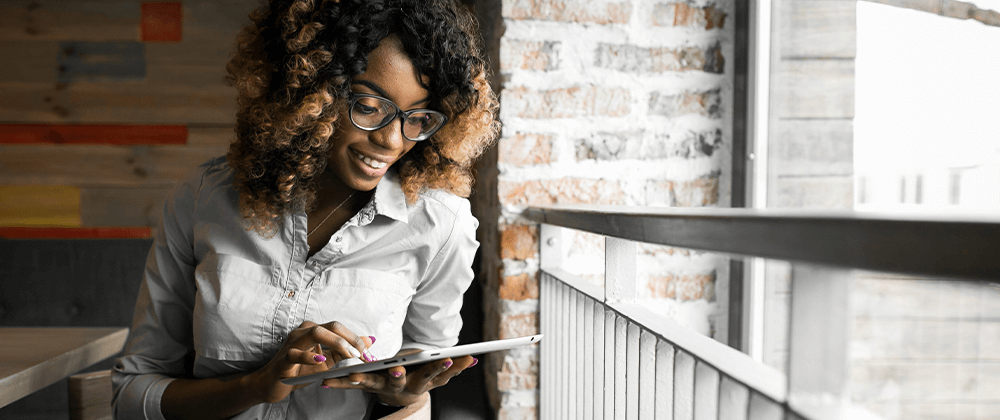Woman looking at tablet